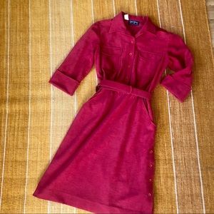 Vintage Flannel Red Dress - Belt & Pockets